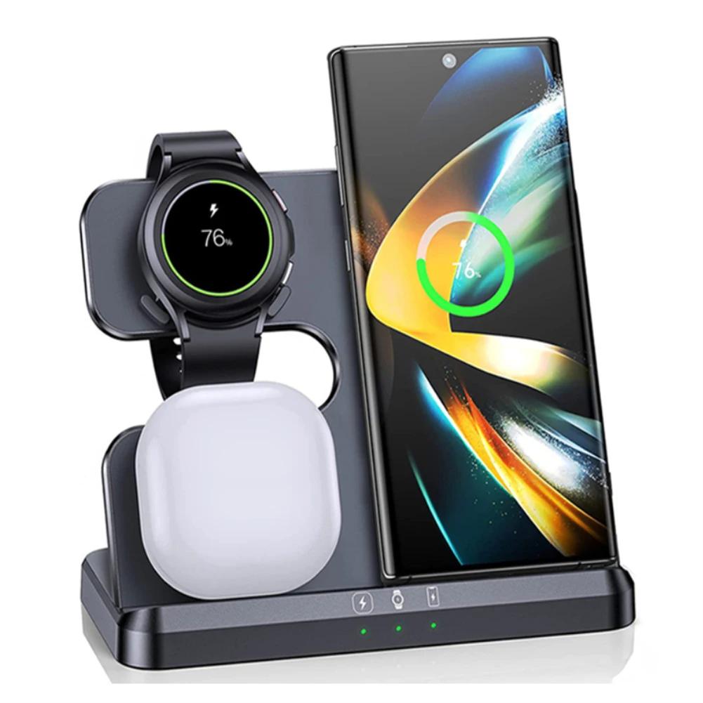 3 In 1 Wireless Charging Station Holder Multiple Devices Wireless Charger Dock With Type C Cable For Watch Earphones Smart Phone