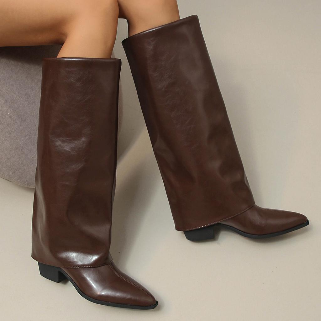 Women's Sexy Pointed Toe Knee High Boots Fashion Bottes Femmes Black Wedge Heel Long Boots Woman Pu Leather Riding Botas Mujer