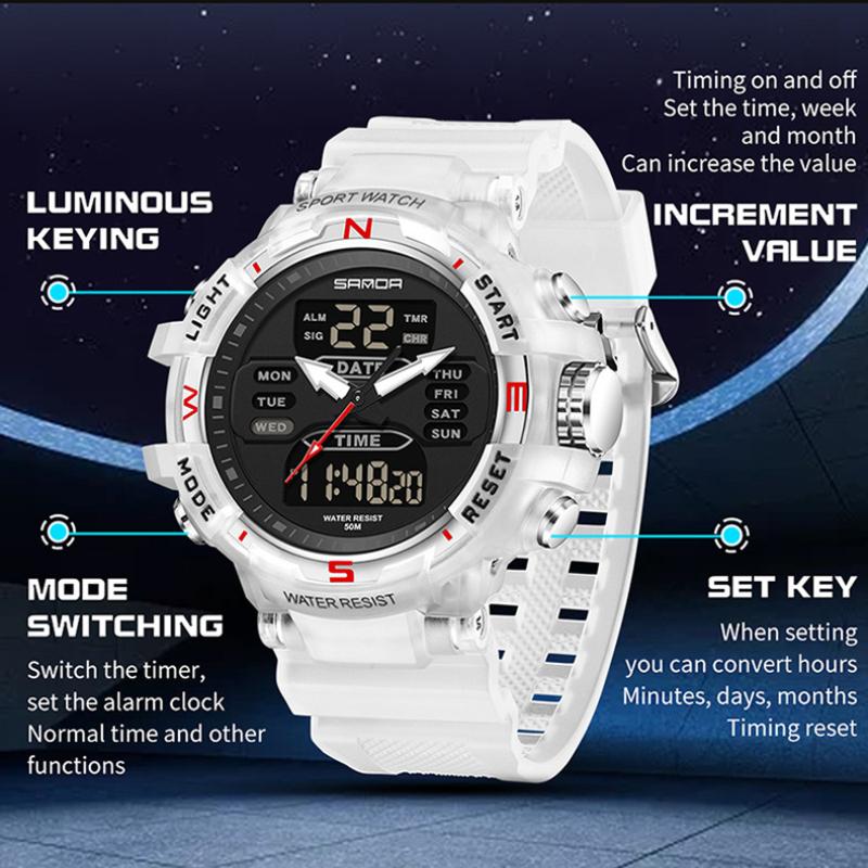 Часы SANDA Спортивные уличные Водонепроницаемые Многофункциональные Светящиеся Будильник — фото 6