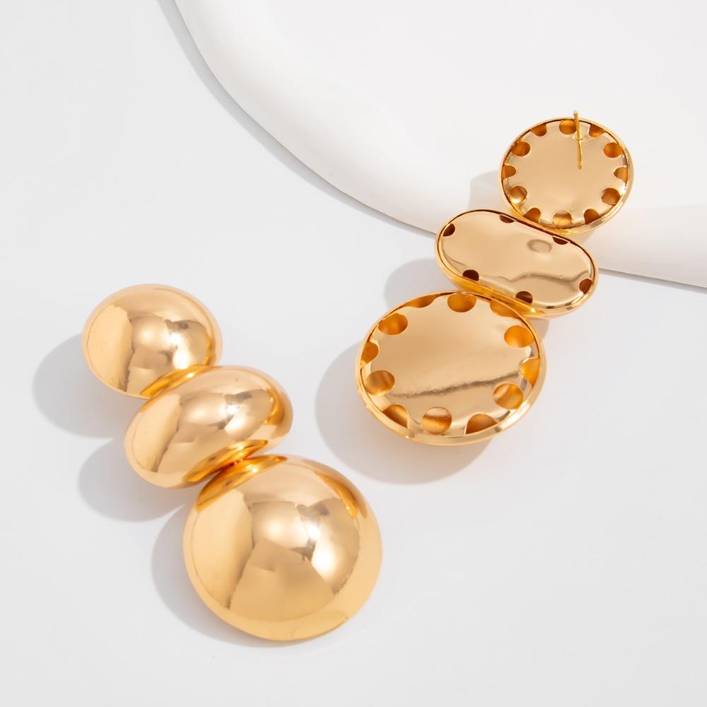 Retro Exaggerated Geometric Round Design Earrings for Women European American Style Large Earrings Party Travel Jewelry Gift