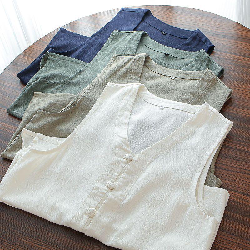 Men's Retro Cotton-Linen Sleeveless Vest