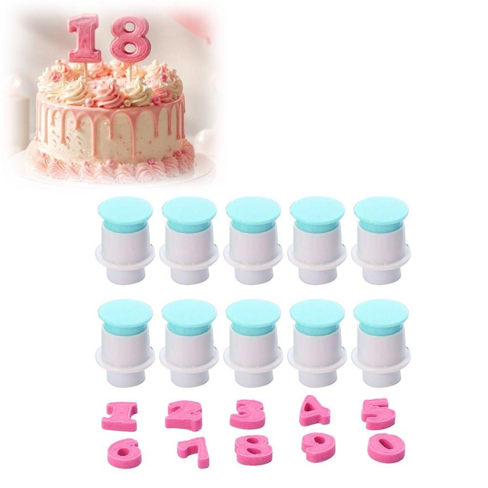 10PCS Food Grade Plastic Number Cookie Stamp Spring Plunger Cake Decorating Cutter Cake Decorating