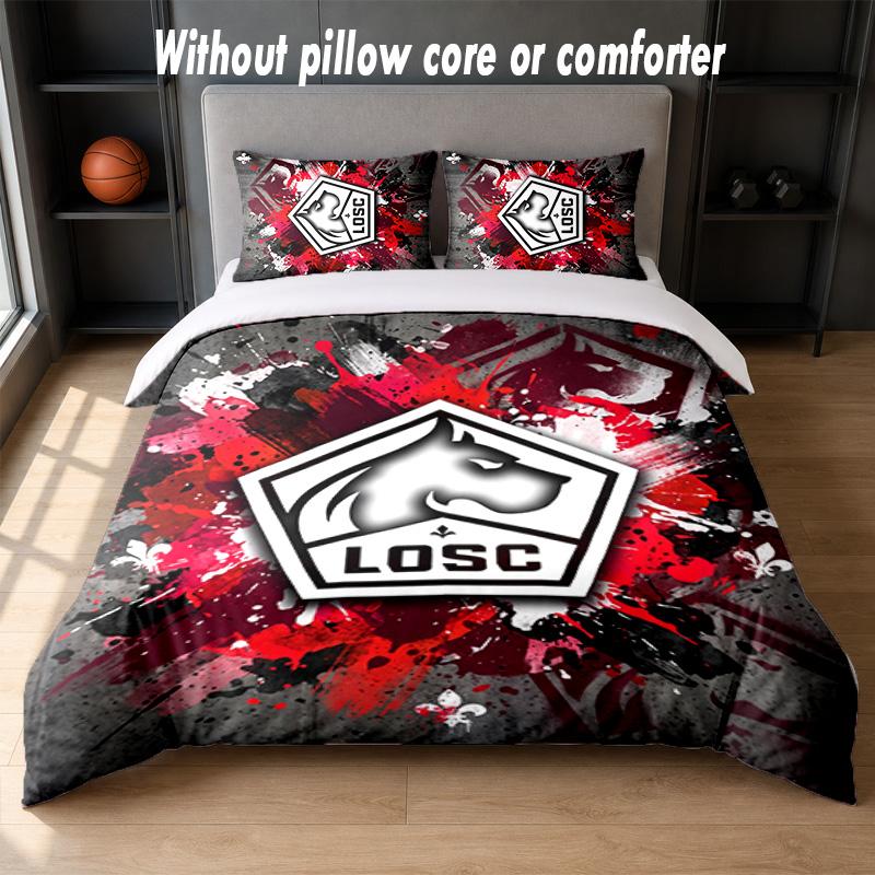 LOSC Lille FC Design Bett Bettwäsche Set 1 Bettbezug + 2 Kissenbezüge Weich Atmungsaktiv Haushalt Bettwäsche