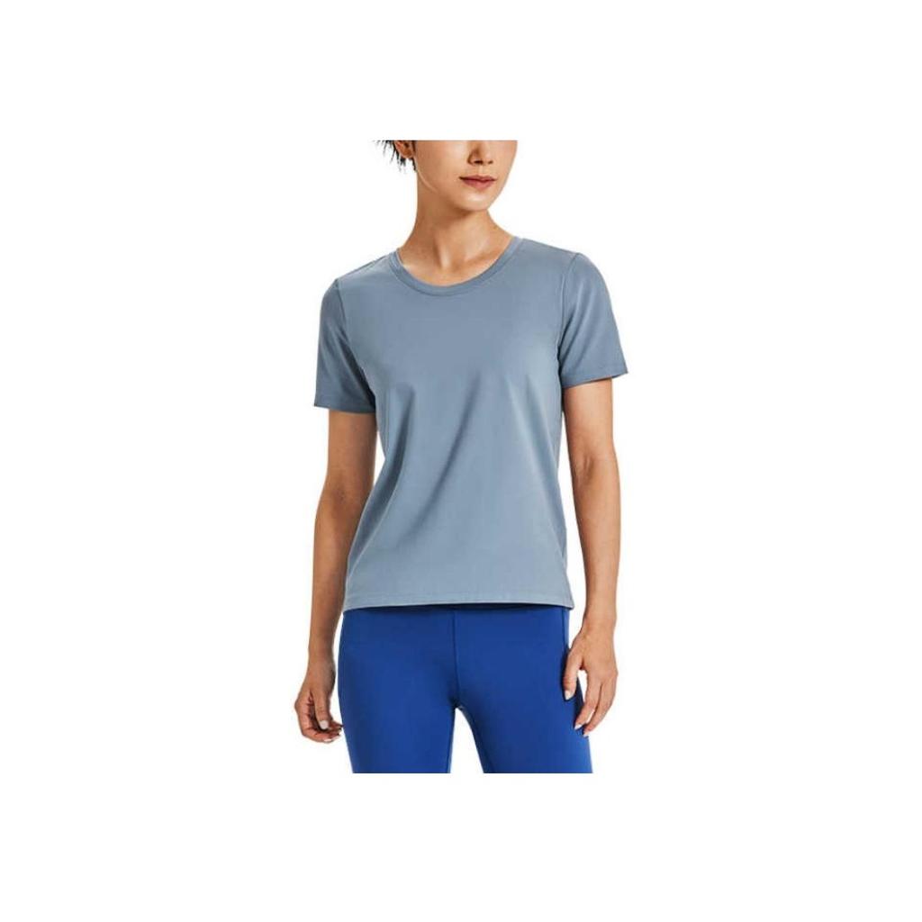 Under Armour Solid Color Training Sports Crew Neck Short Sleeve T-Shirt Women Tops Gray 1379155-002