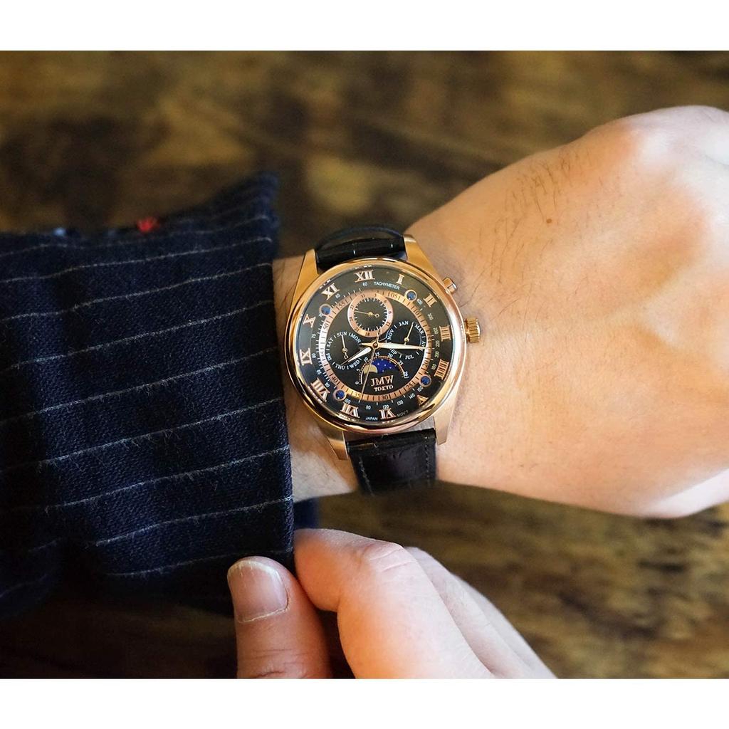 Premium Moon Phase Genuine Leather Roman Numeral 100m Water Tachymeter Day Gift Present Edition of 300 Day Gift Present JMW TOKYOMen's Watch,