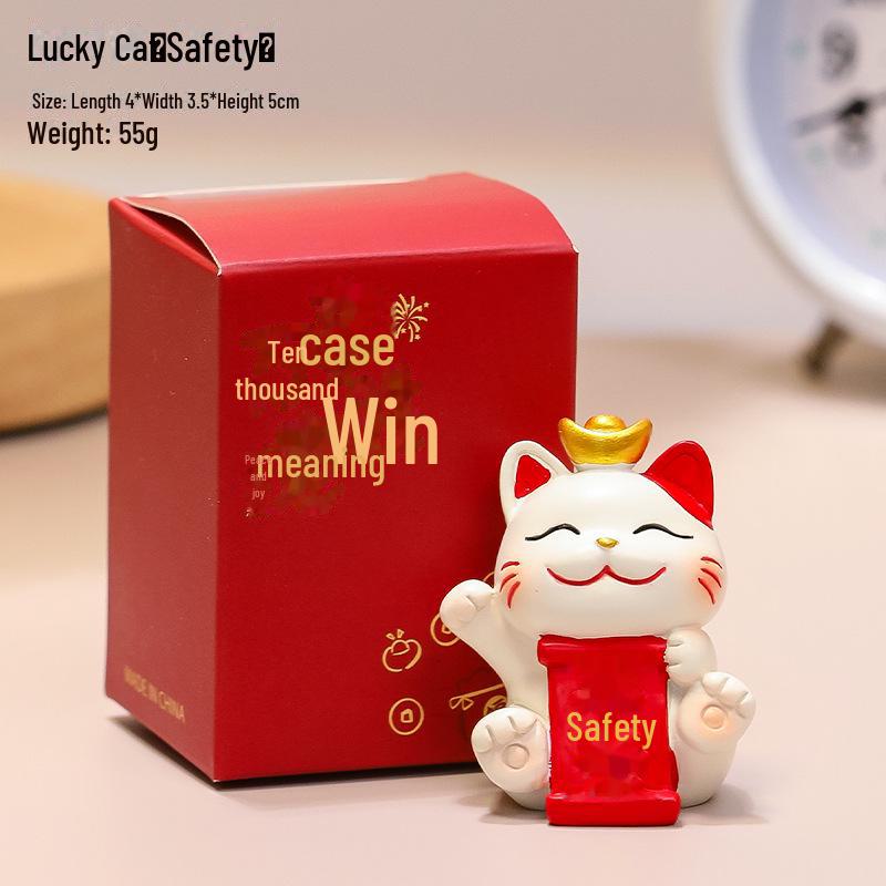 Lucky Cat Resin Desktop Ornament - Cute Cartoon Decoration for Office