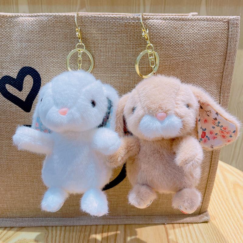 Long-eared Floral Rabbit Plush Toys, Cartoon Cute Little Rabbit Figurines, Small Pendants, Backpack Decorations, Keychains