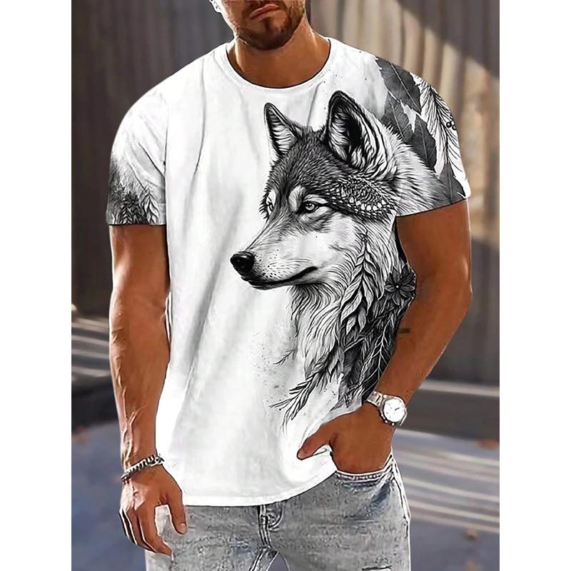 

3D Wolf Print T-shirts Summer City Everyday Fashion Casual Short Sleeve Top Outdoor Sports Men s T-shirts S