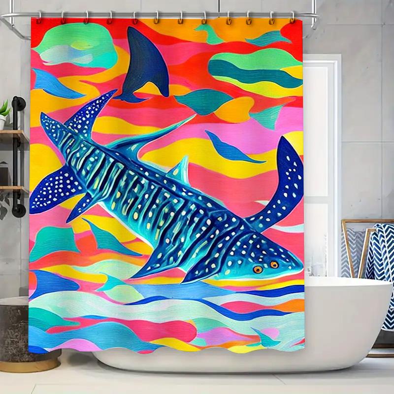 

Vibrant Blue Whale Pattern Bath Shower Curtain Waterproof Fabric For Bathroom Decorations 90x180cm