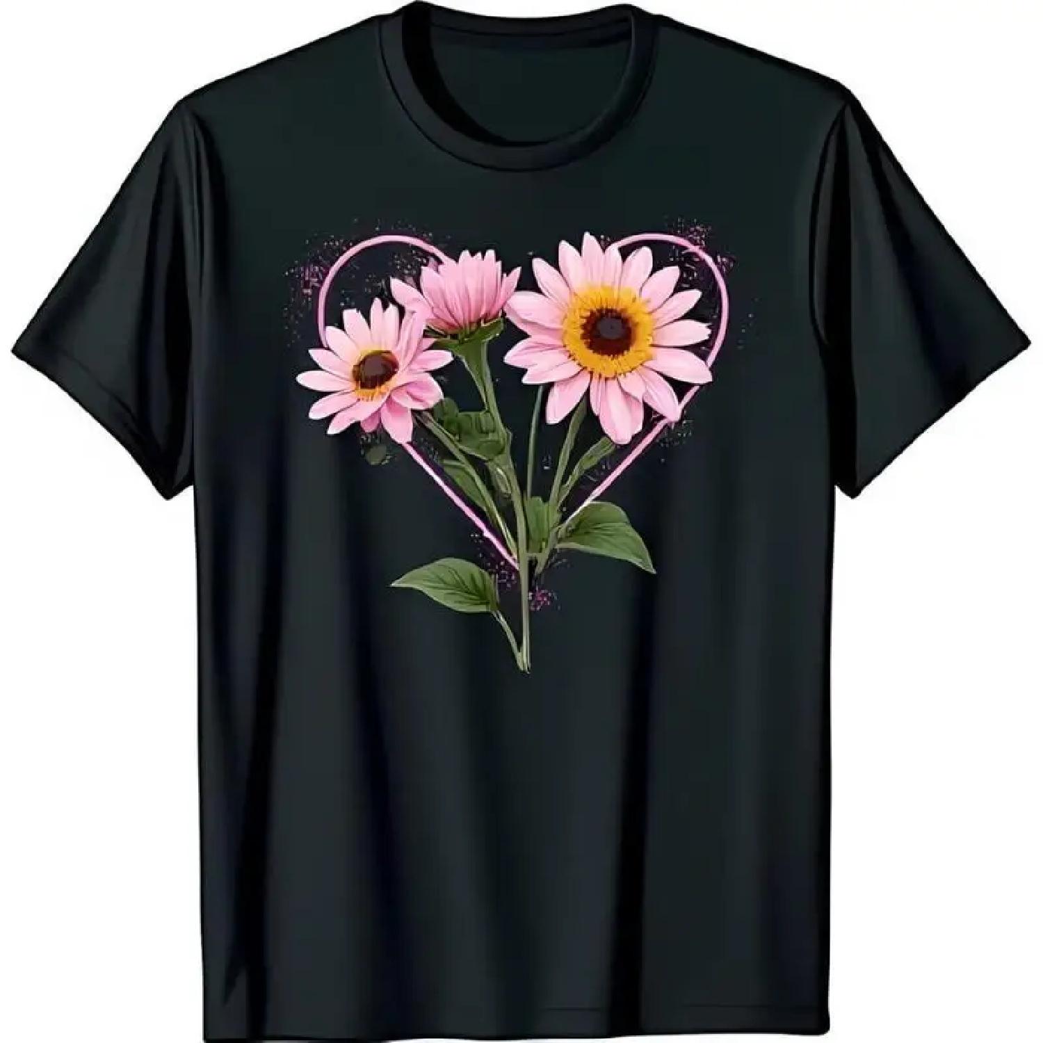 

Heart Shaped Floral Design Black T Shirt XXXXXL