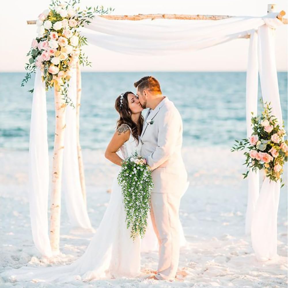 Artificial Hanging Flowers, Fake Eucalyptus Vine Faux Flower Greenery Garland Plastic Plants for Indoor Outdoor Wall Garden Wedding Home Party Decor