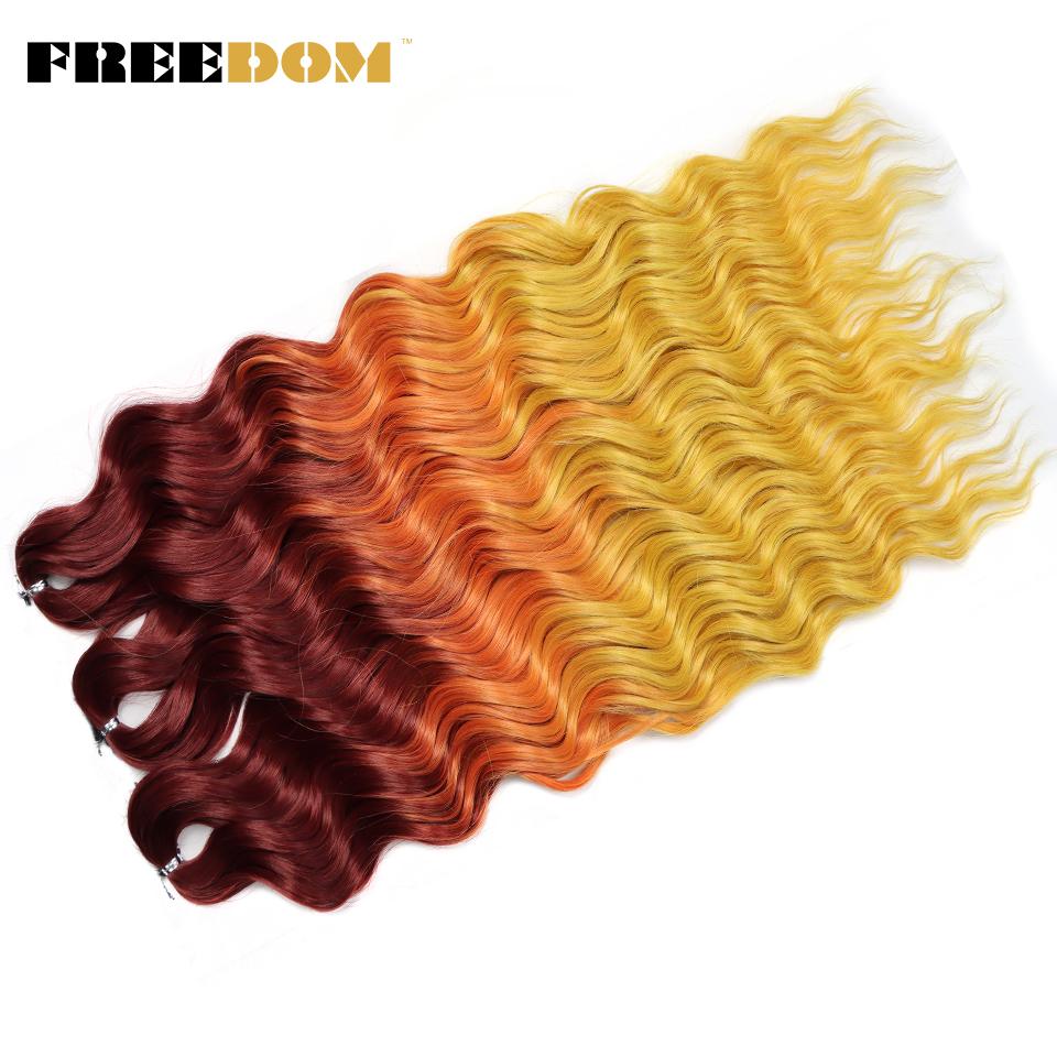 FREEDOM Synthetic Braiding Hair Extensions Natural Curly Wavy 24inch Water Wave Braid Hair Ombre Blonde Brown Twist Crochet Hair
