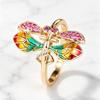 Luxury Animal Female Rainbow Stone Engagement Dragonfly Ring Vintage Gold Color Wedding Fashion Jewelry for Women