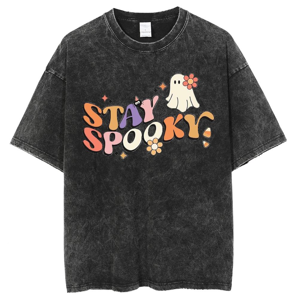 Stay Spookr Letter Print Women's T-Shirt Y2k Oversized Cotton Tees Minimalist Design Short Sleeve Casual Top