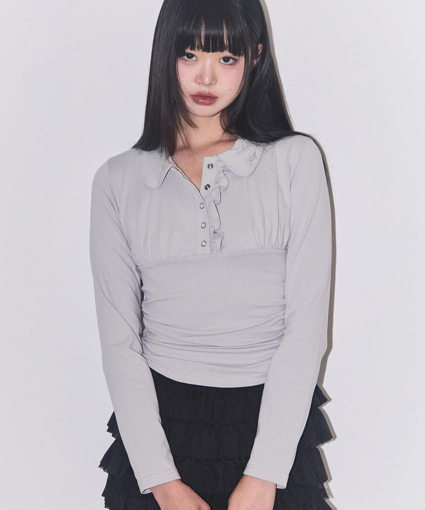 ILLIGO Collared Shirred Top Grey