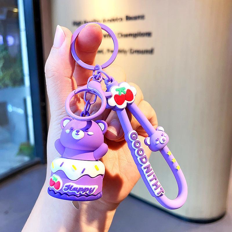 Adorable Silicon Flashing Cake Bear Keychain Cute Cartoon Backpack Charm