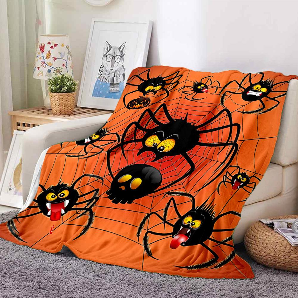 1pc Halloween Spiders Flannel Throw Blanket HD Printed Lightweight Soft Warm All Season Blanket for Sofa, Bed, Travel, Camping Machine Washable