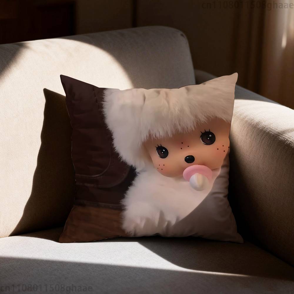 Cute Mmonchhichiss  Pillow Case Square DoubleSided Printing Short Plush Sofa Cushion Cover Bedroom Bedside Pillow