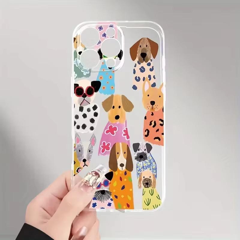 Creative Colorful Dog Transparent Phone Case For iPhone 17 Air 16 15 14 13 Plus 12 11 Pro Max XS X XR 7 8 Plus 16E SE 2022 Cover