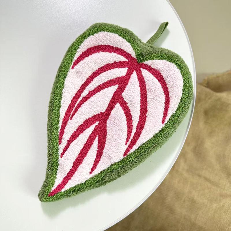 Absorbent Hand Towel Soft Double-Layer, Thickened Leaf Style Hanging Cloth Speed Dry Handkerchief