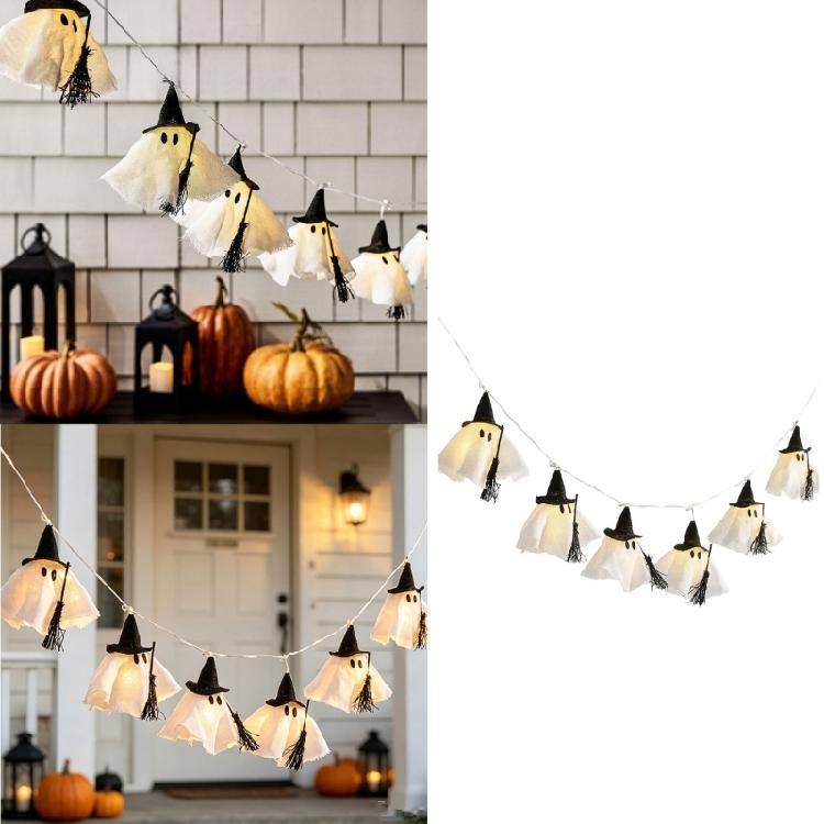 Photo Scene Halloween String Lights with Fabric Figures and Warm Light, Flexible Home Display Lighting for Party Styling, Shop Use, and Indoor