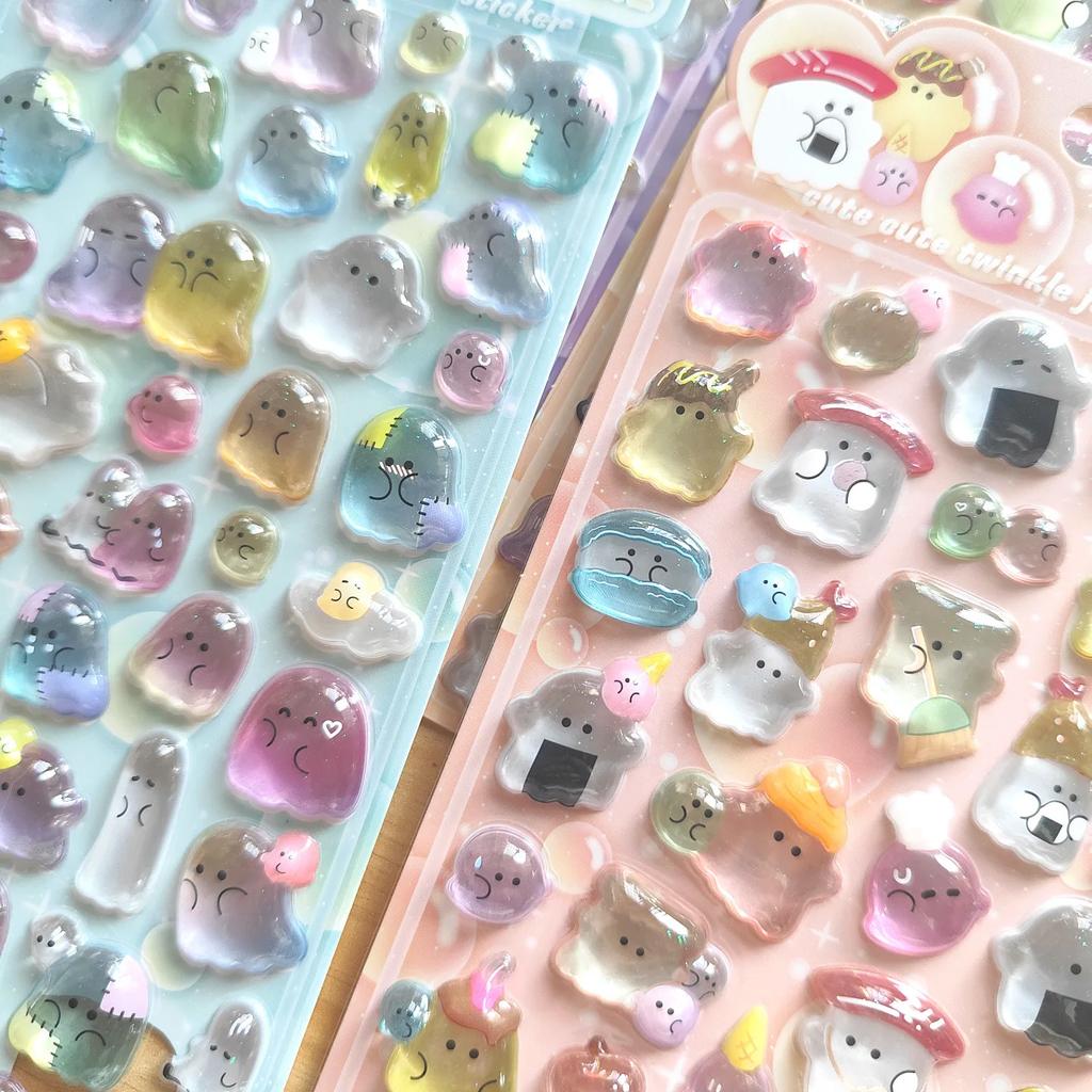 New Hotcute 3D Ghost Family Relief Crystal Stickers - Kids Educational Reward Decals For Phone Album Handicraft & Diy Decor