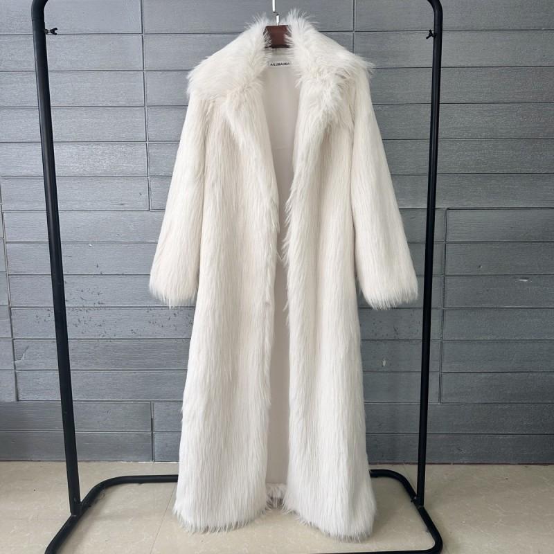 Womens Faux Fur Long Coat Blazer Collar Winter Streetwear Outerwear