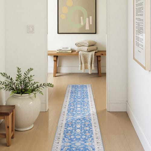 HAOCOO Washable Hallway Rug, 45x180cm, Persian-Style Chenille Rug, Kitchen Rug, All-Season, Floral Print, Non-Slip, Hot Carpet Compatible, Soundproof,