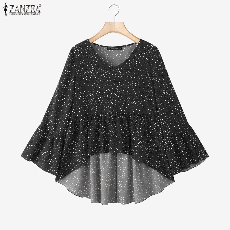 ZANZEA Damen Lässig Gepunktet Locker Lässiges 3/4-Ärmel Bluse
