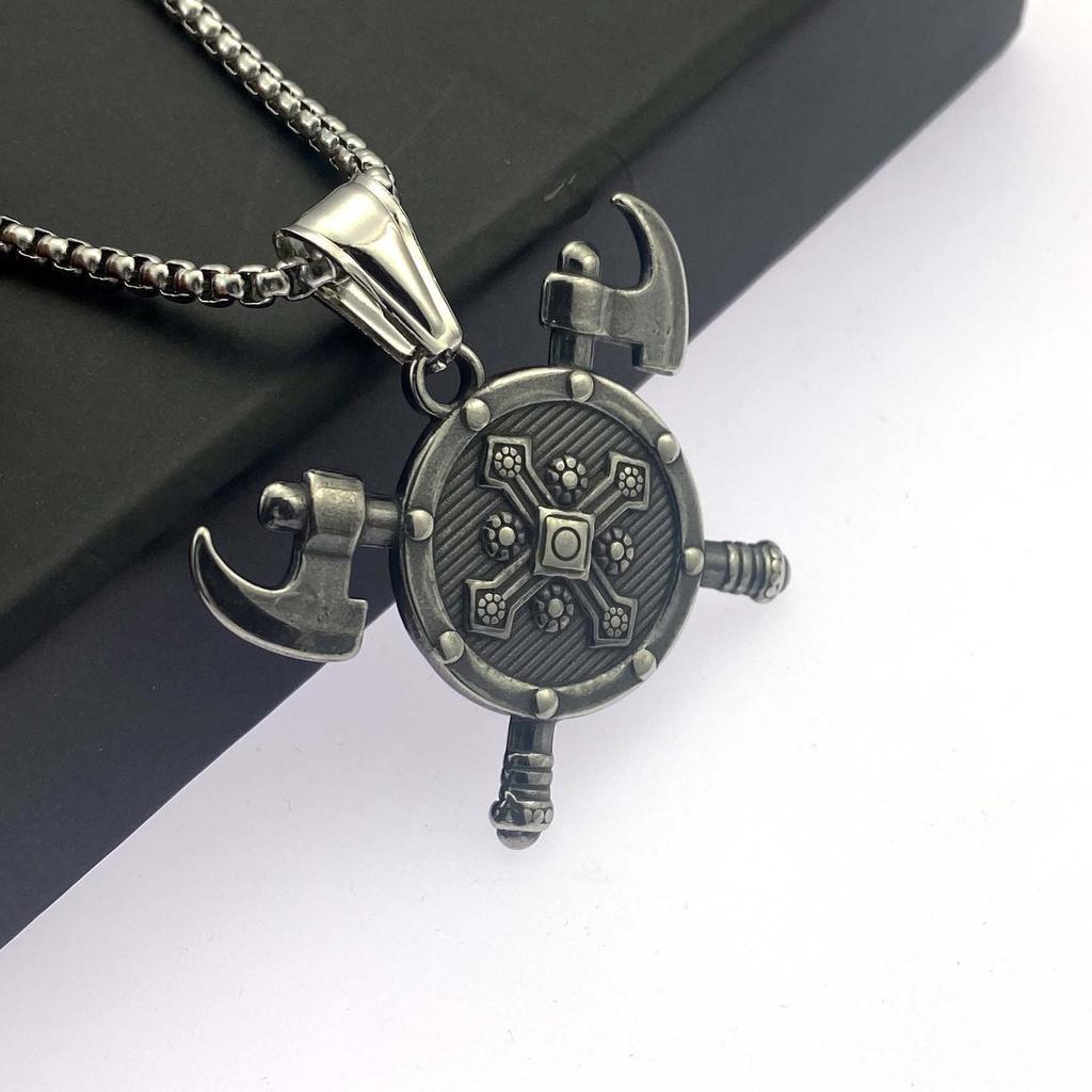 Necklace Nordic Viking Odin Logo Double Ax Pendant for Men and Women