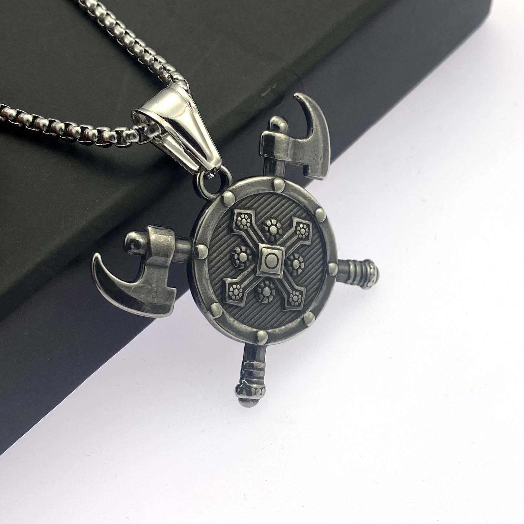 

Ожерелье с подвеской в виде двойного топора с логотипом Одина в скандинавском стиле викингов для мужчин и женщин 50CM(Necklace Size)