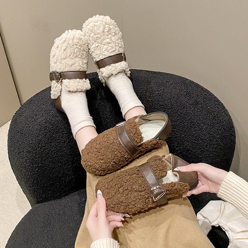 Autumn and Winter Women's Shoes Plus Velvet Casual Flat Cotton Shoes Round Toe Cotton Slippers