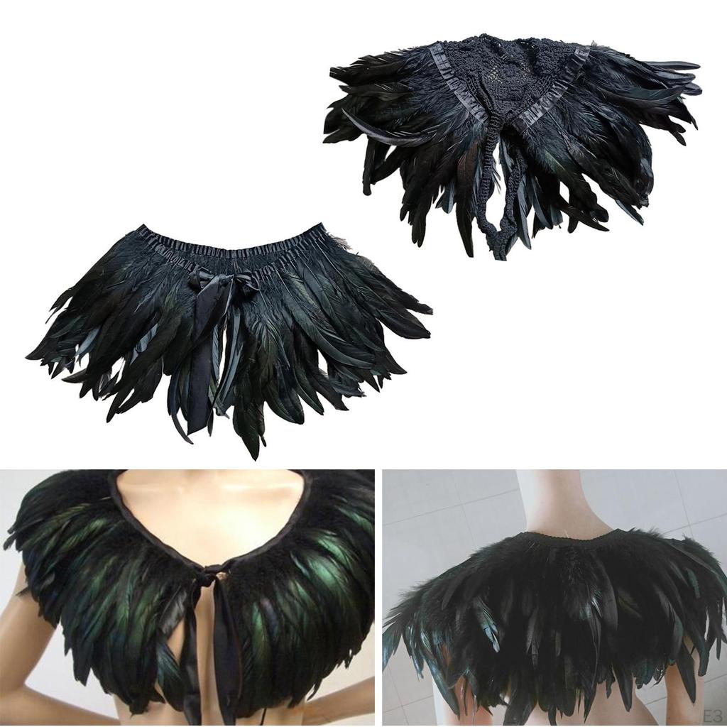 Feather Cape Plume Gothic Scarves Accs Witch Shoulder Black Swan for Halloween Cosplay Party