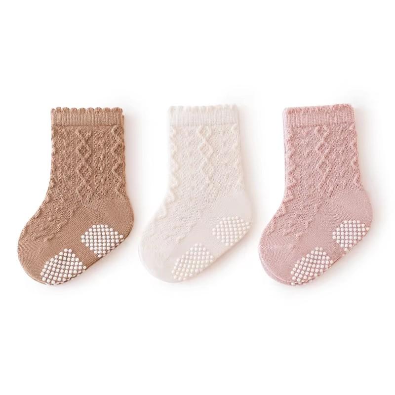 New 3 Pairs/Lot Autumn Winter 0-5Y Baby Boys Girls Non-Skid Embroidery Cartoon Socks Children Pure Cotton Solid Gripper Socks