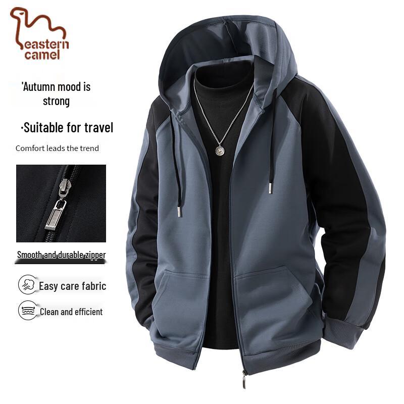 EASTERN CAMEL Men s Color-Block Hooded Zipper Sweatshirt 5XL