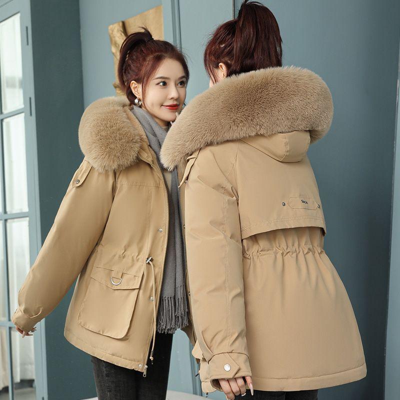 

Small man with fleece and thicker pie to overcome women s short waist cotton-padded clothes, new big fur collar cotton clothes, winter coat M [recommended 85-55kg] хакі