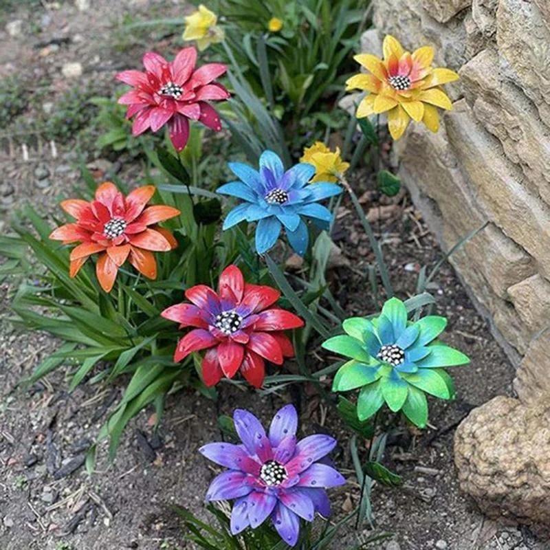 1PC Metal Flowers Garden Stakes Indoor Outdoor Crafts Rustproof Metal Iron Yard Art Lawn Decoration 8 Colors