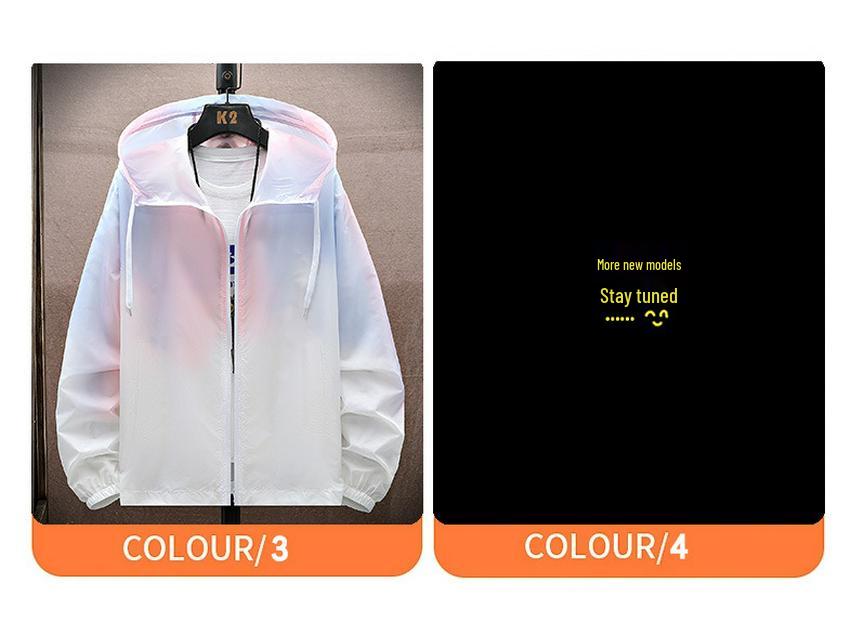 Men's Gradient Print Hooded Sun Protection Jacket - Trendy Summer Long Sleeve Outerwear