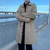Men Double Breasted Windbreaker Coat Long Sleeve Lapel Solid Color Loose Fit Casual Mid Length Trench Coat with Pockets