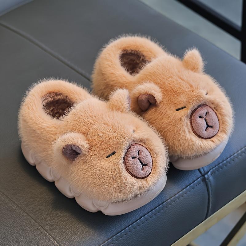 Winter Warm Kids' Bear Face Slip-On Shoes Soft Brown Non-Slip Soles Easy Slip-On Closure Lightweight Indoor