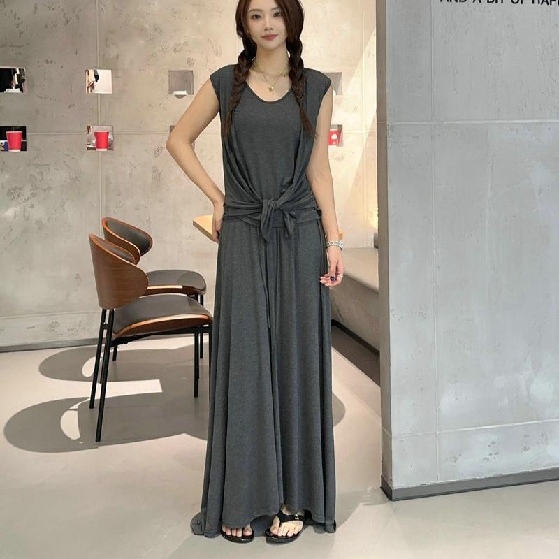 Plus size M to 6XL Modal Pajamas sets Summer Layering Vest Cardigan Top with strawstring Long Skirt Fashion Versatile 2 Piece Outfit