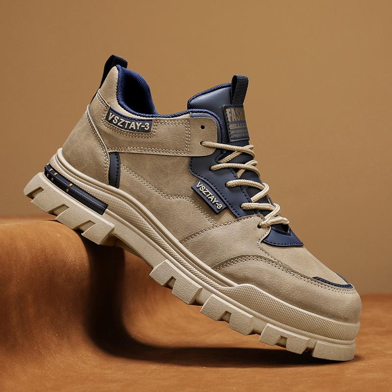 

Мужская обувь осень и зима новая рабочая страховочная мужская повседневная универсальная кожаная поверхность нескользящая и износостойкая на толстой подошве 44 хаки