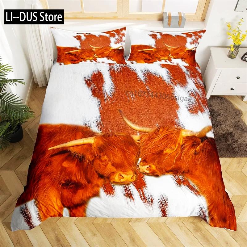 Cowhide Print Duvet Cover Queen Microfiber Western Farmhouse Animal Skin Fur Bedding Set 3pcs for Kids Teen Cow Quilt Cover