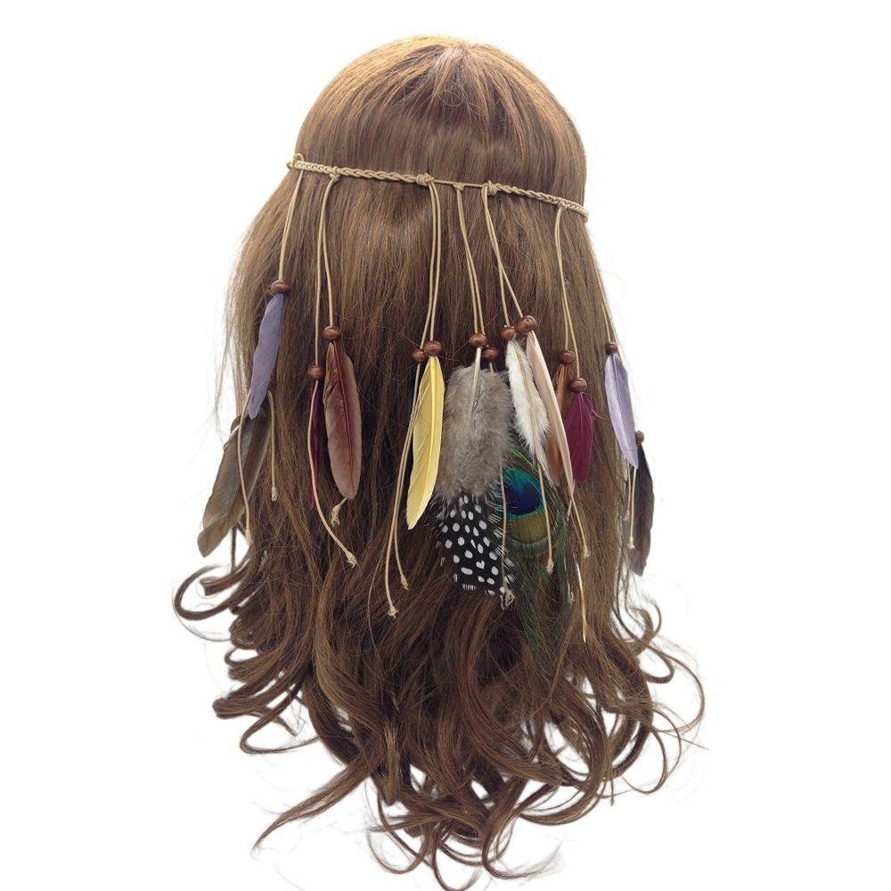 Bride Weddding Headband Bohemian Indian Hair Accessories Tassel Women Hairbands Feather Headband