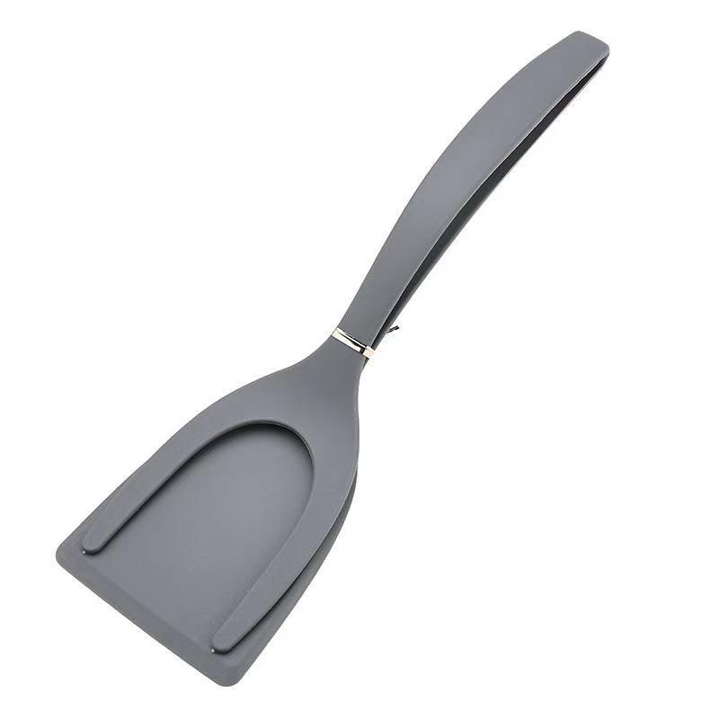High-Temp Non-Stick 2-in-1 Nylon Spatula & Food Clip for Steak, Frying, and Pancakes серый