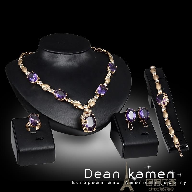 

Серьги-подвески + ожерелье + браслет + кольцо Элегантный комплект ювелирных изделий Позолота 18 карат с инкрустацией фиолетовым драгоценным камнем Золотой или серебристый Выберите цвет, который вы предпочитаете зелёный