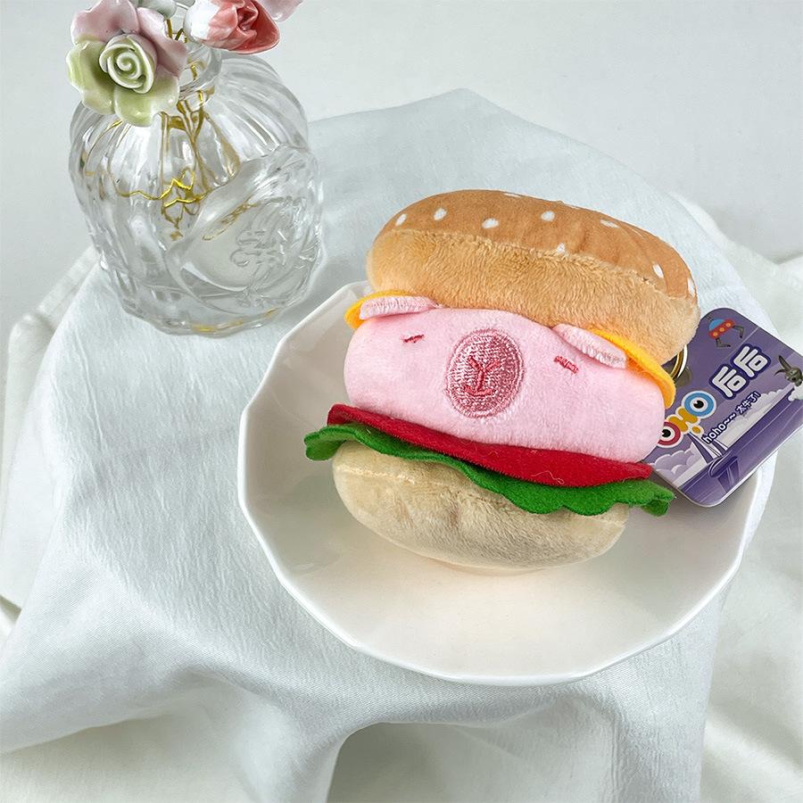 

Cute Hamburger Sandwich Kapibala Plush Doll Pendant Creative Husky Little Yellow Duck Flour Pig Doll about 8cm high