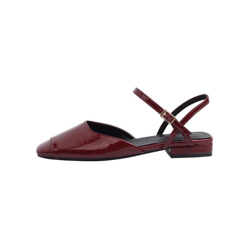 Fashion Square Toe Japanned Leather Mary Janes Shoes Woman Designer Slingback Summer Shoes Patchwork Leather Flats Women Work Shoes