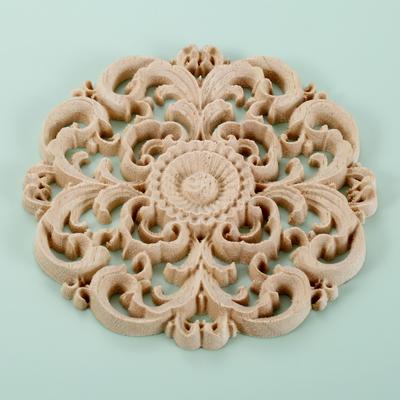 2 Peças 10/12cm Madeira Não Pintada Esculpida Flores Esculturas Decalques para Parede Espelho Porta Cama Armário Teto Móveis Projeto de Reforma