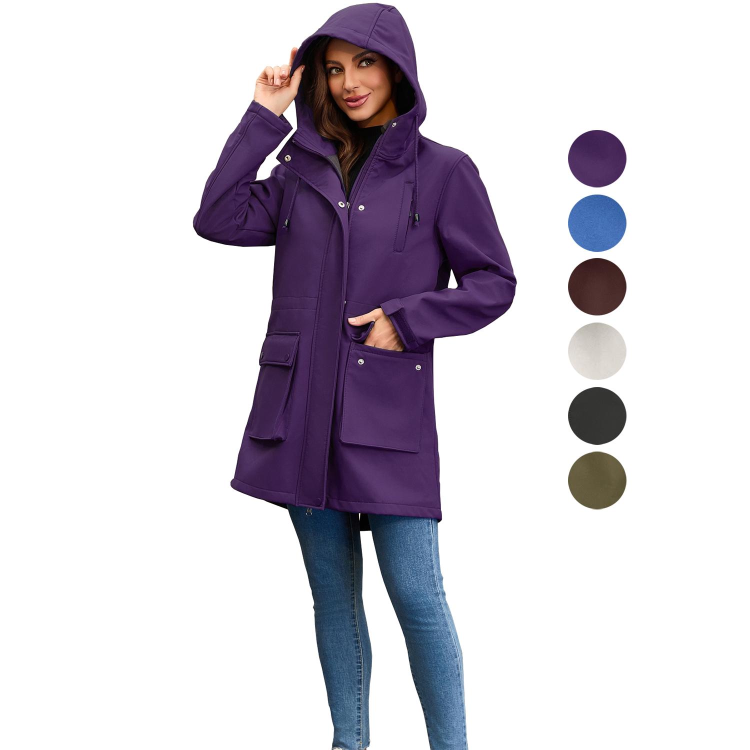 

Women’s Trenches Soft Shell Rainproof Hooded Coat Outdoor Hiking Jackets Autumn Winter Windbreakers Zip Up Windcheaters 3XL брудно-білий